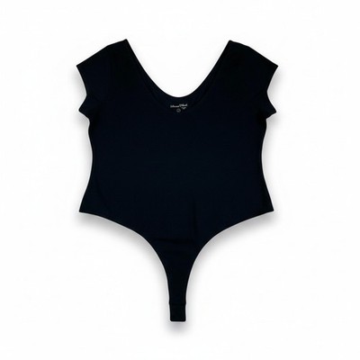 Universal Thread Black Ribbed V-Neck Short Sleeve Bodysuit XL Thong Snap Closure