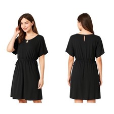 H By Halston Dress Size M Black V-Neck LBD Drawstring Dolman Stretch Chic Modern