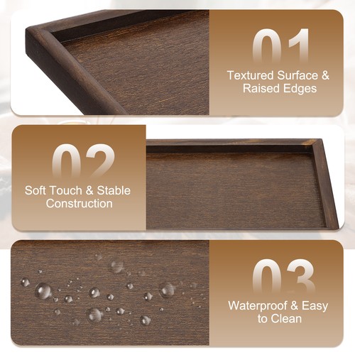 15.8x11 Inch Wooden Serving Tray Rectangular Decorative Platter, Brown - Picture 3 of 6