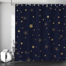 Celestial Shower Curtain, Dark Blue Galaxy Space Starry Night Sky Bathroom Cu...