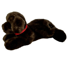 Aurora Chocolate Labrador Puppy Dog Brown 12in Soft Fur Laying Plush Red Collar