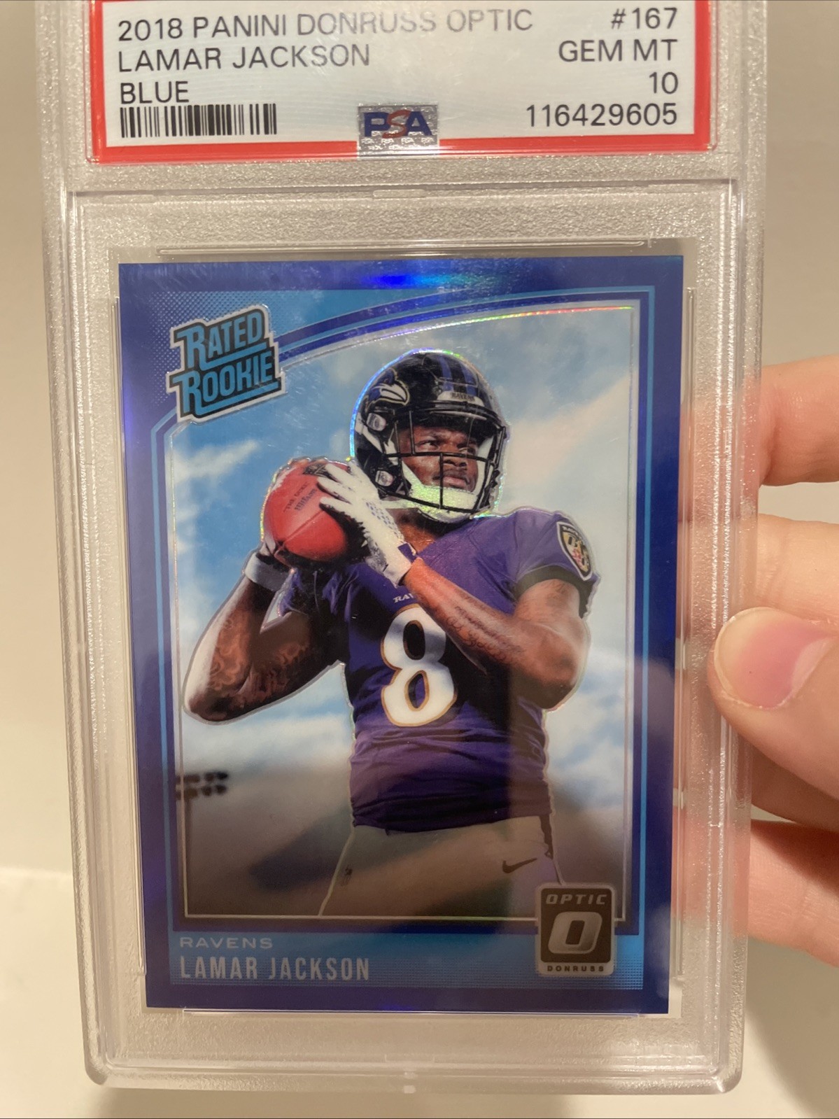 2018 Donruss Optic Lamar Jackson Blue /149 PSA 10 #167 Ravens