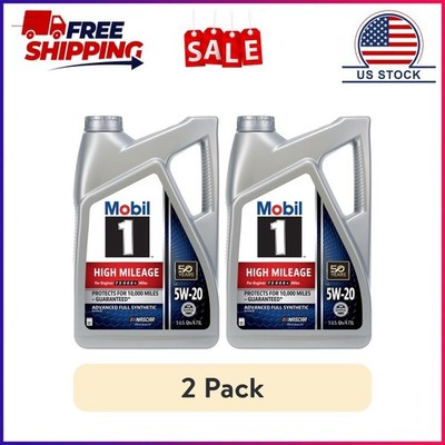 (2 pack) Mobil 1 High Mileage Full Synthetic Motor Oil 5W-20, 5 Quart