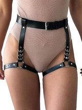 Womens Garter Belts Punk Leather Adjustable Body Harness Black, One Size