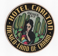 HOTEL CARLTON MEXICO ORIGINAL BAGGAGE LABEL