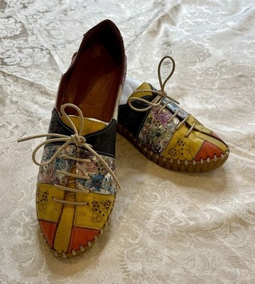Spring Step Guppy leather laser-cut floral chunky sole lace-ups Multicolor, 7.5