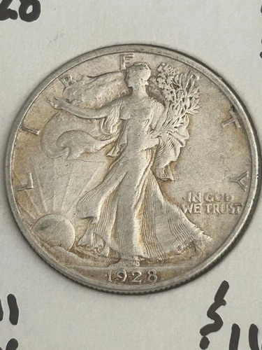 Semi-KEY AU, 1928-S Walking Liberty Half Dollar. NEVER CLEANED w/ perfect rims.