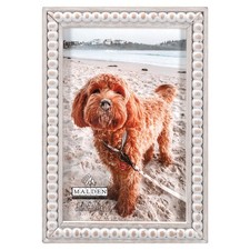 International Designs 4x6 inch Beaded Tabletop and Wall Picture Frame Whitewa...