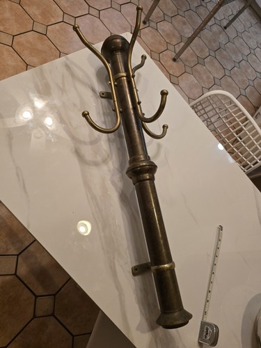 Brass tubular Wall-Mounted Coat Hat Rack 3 Double Hooks 30" Branch Style barber