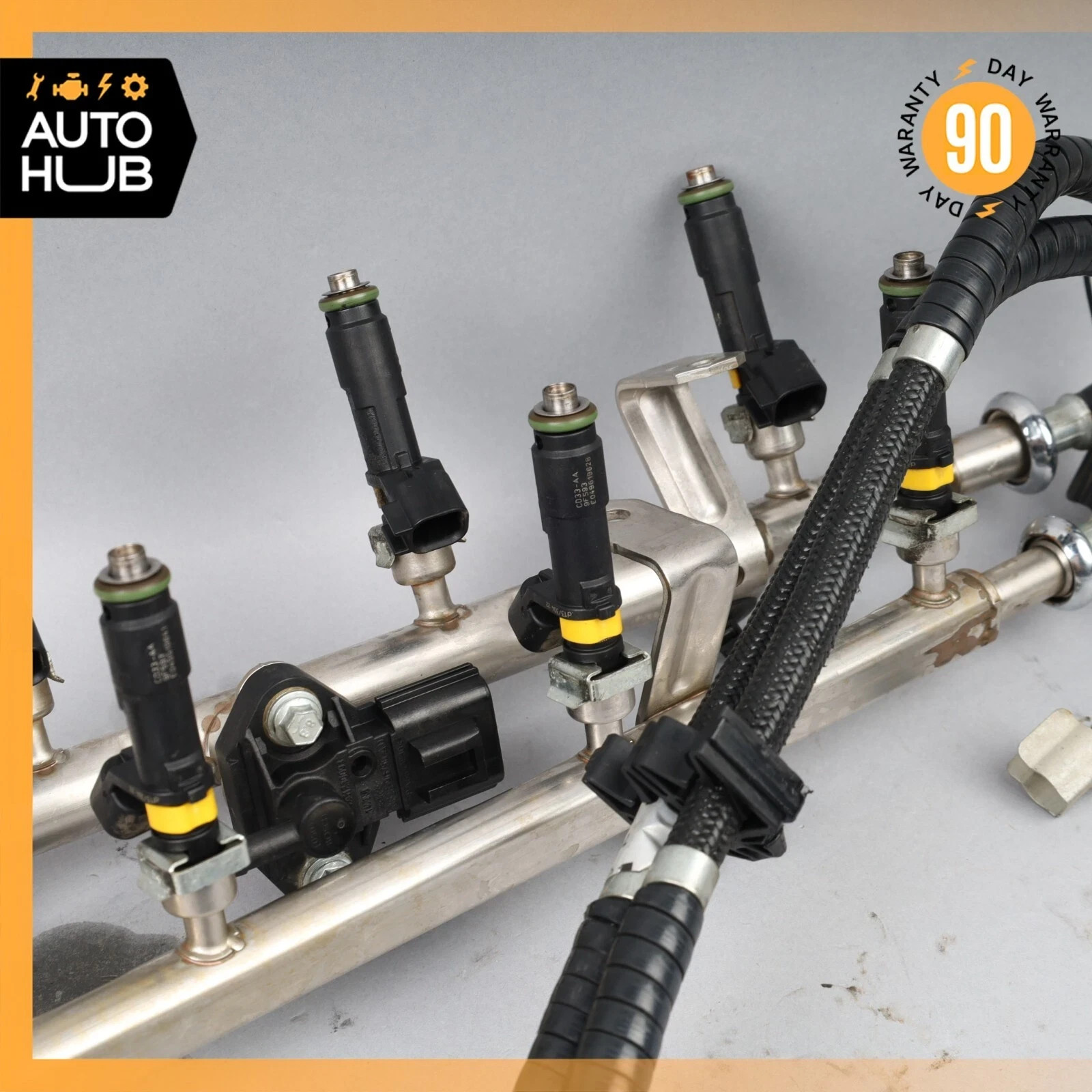 10-17 Aston Martin DB9 Rapide Fuel Injector Rail Set w/Injectors 4G4E9S441DA OEM