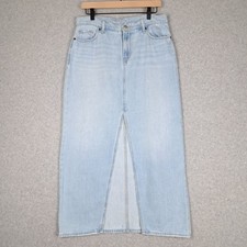 Old Navy Mid Rise Denim Maxi Skirt Size 6 Nice Fade Front Slit Western Boho EUC