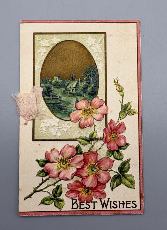 Victorian Paper Minsch Best Wishes Old Times Sake Embossed Greeting Card