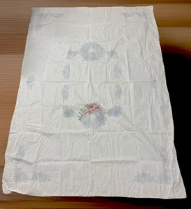 Vintage Unfinished Stamped Embroidery Tablecloth Christmas Wreath Rectangle 72”