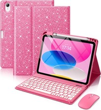 for iPad A16 Case with Keyboard - Mouse Backlit Wireless Detachable Pink