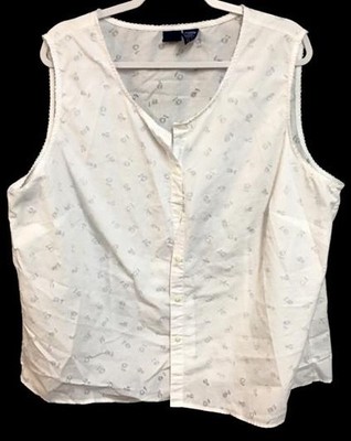 Basic editions 2X white button down floral burnout see through sleeveless top