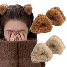 4Pcs Cute Plush Cat Ears Shape Hair Claw Clips Winter Plush Hair Clips Soft Non