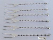 6 Cocktailspieße Piekser Bowlegabeln WMF versilbert gedrehter Stiel 11,3cm