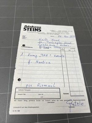 VINTAGE CAMERA DOCUMENT RECEIPT FOTOHAUS STEINS GERMANY 1970s PHOTO PHOTOGRAPHY