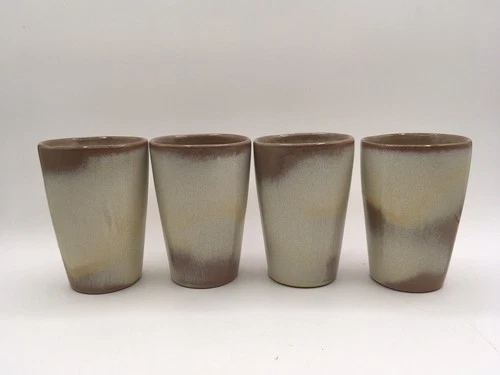 Vtg Set 4 Frankoma Pottery Prairie Brown Gold 4.75" TUMBLERS Plainsman 5L  EUC