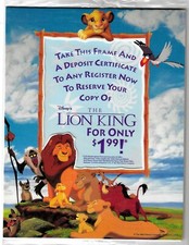 The Lion King - On Video - Cardboard Photo Frame Promo - 1995 - New