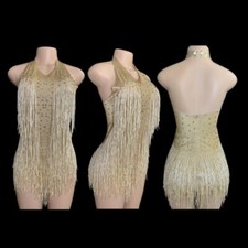 Sparkly Rhinestones Fringe Bodysuit WomenVightclub PartyDance Costume StageWear