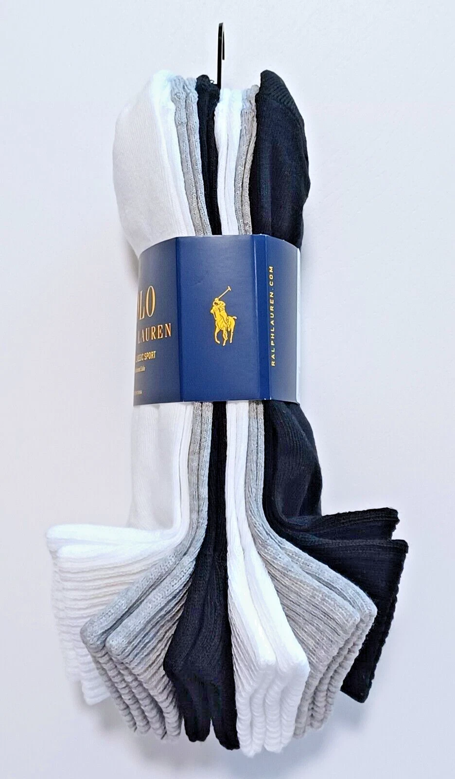 NWT Polo Ralph Lauren Men's Half Cushioned Sole Socks 6 Pairs White/Gray/Black