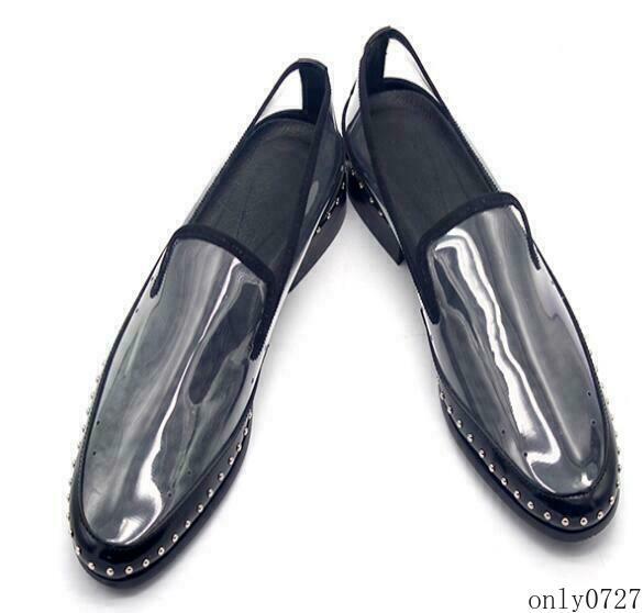 SAOLA Mocassino uomo trasparente pompa pelle rivetto slip on trasparente casual scarpe a punta