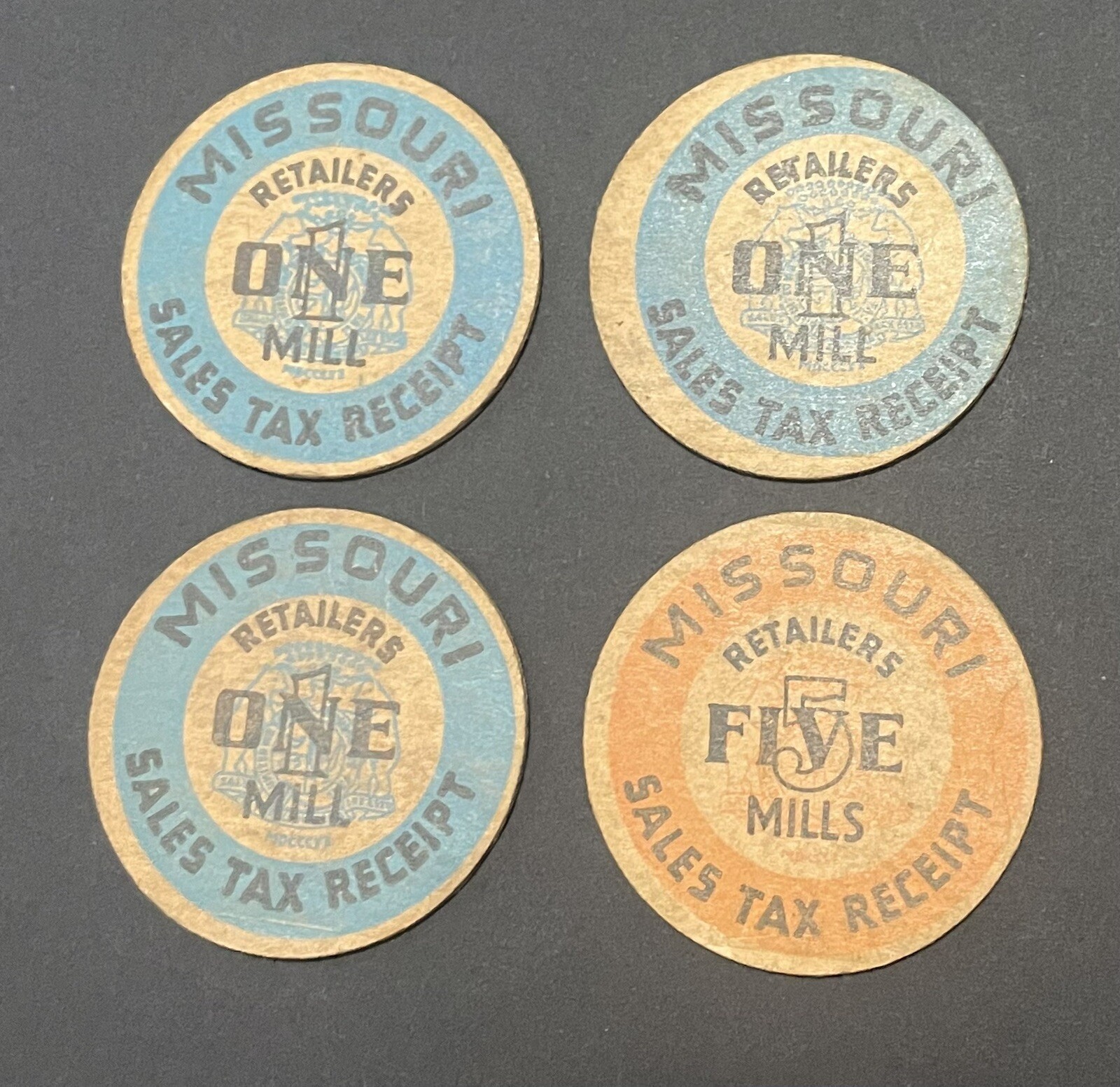 Missouri One Mill Five Mills Sales Tax Receipt Paper Coins Lot Of 4 Printed eBay