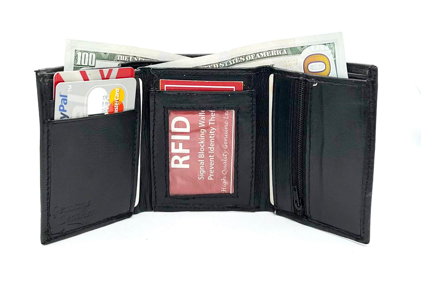 RFID Blocking Genuine Leather Men's Trifold Wallet Credit Card Holder Coin Purse