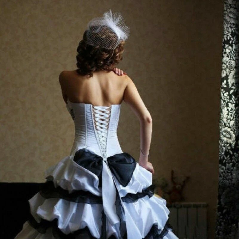 Vestido de novia vintage 1950 blanco y negro sin tirantes volantes vestidos de novia 2026 Foto 3 de 4