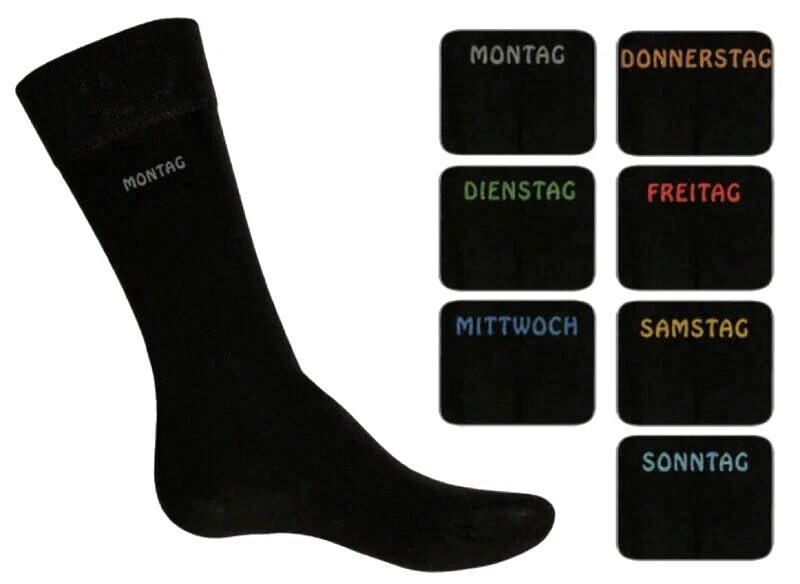 Damensocken schwarz mit Wochentagen, Gr.35-42, 7 Paar, Neu - Bild 2 von 3