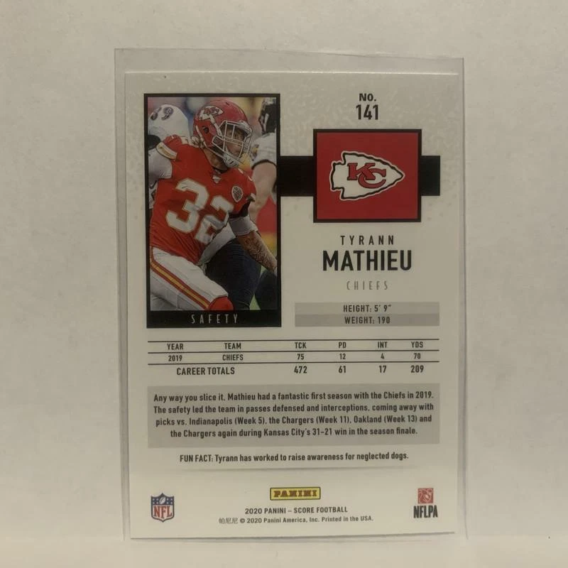 #141 Tyrann Mathieu Kansas City Chiefs 2020 Score Football Card LU - Image 2 of 2