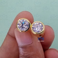 1.6ct Round Cut Moissanite Bezel Set Stud Womens Earrings 14K Yellow Gold Plated