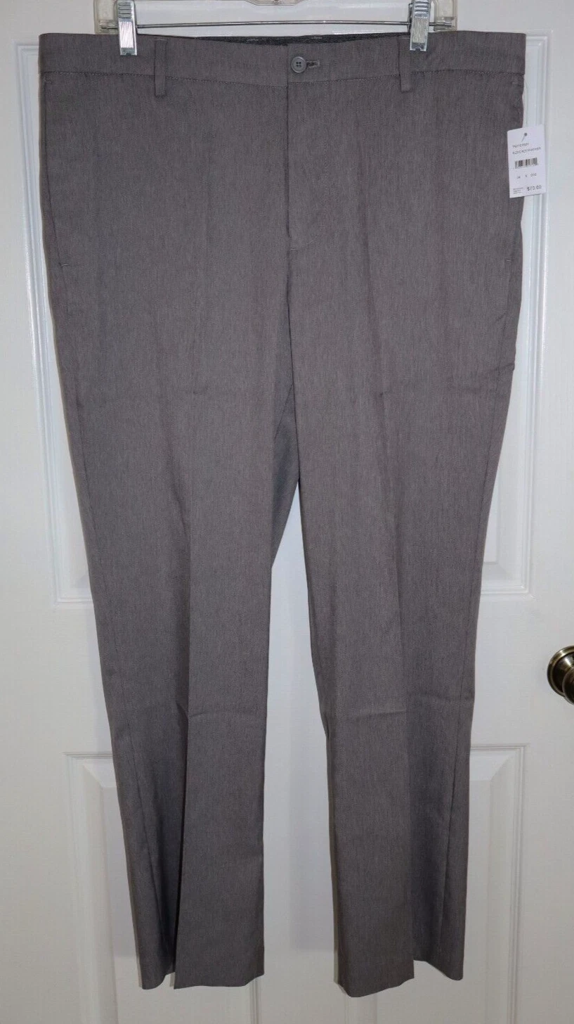 NWT Tahari Performance Straight Fit Stretch Heather Grey Dress Pant 37 x 29 3/4