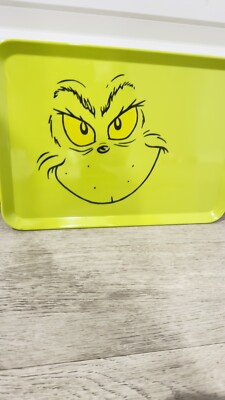 DR SEUSS HOW THE GRINCH STOLE CHRISTMAS GREEN FACE MELAMINE TRAY PLATTER