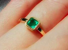 18K Gold Plated 925 Sterling Silver Natural Emerald Cut Emerald Engagement Ring