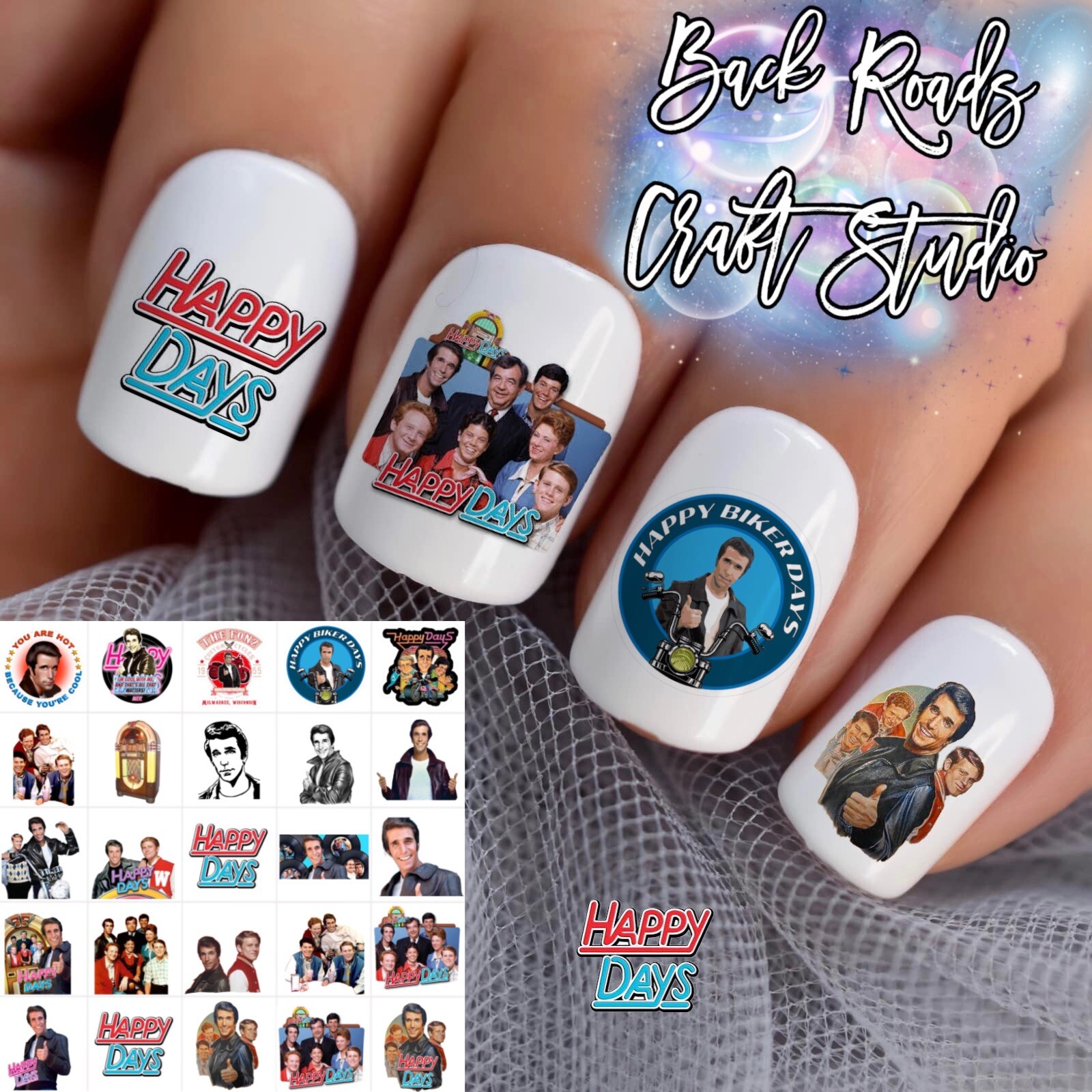 Retro Happy Days Fonz TV Show Waterslide Nail Decals Set of 50 with Instructions and Bonus
