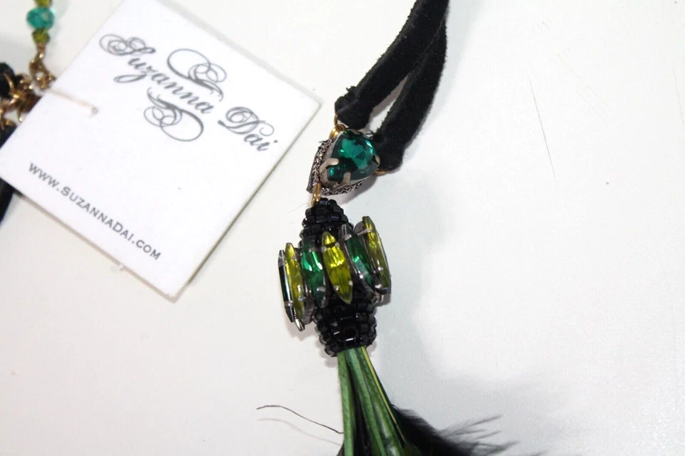 Collares Suzanna Dai chapados en oro pluma cristal multicolores moda mujer Foto 3 de 4