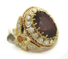 Natural Oval Ruby & Diamond Dragonfly Wide Solitaire Ring 14k Rose Gold 15.89Ct