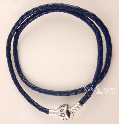 Azul Oscuro Auténtico Pandora Charm / Cuero / Plata Doble Pulsera 13.8