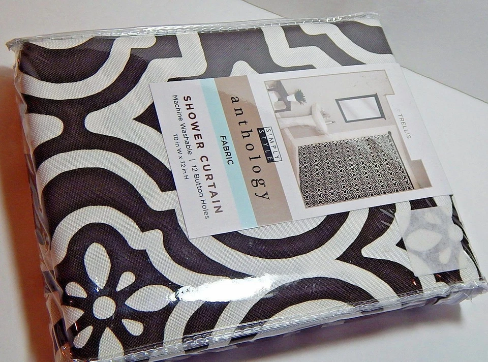 Zenith Fabric Shower Curtain Chocolate / Ecru Trellis 70 x 72  - Image 4 of 4