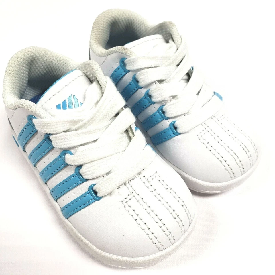 Zapatos Tenis K-Swiss Clásicos Estilo Cancha Blanco/Azul Niños Niñas Talla 6 M ¡Lindos! Foto 3 de 4