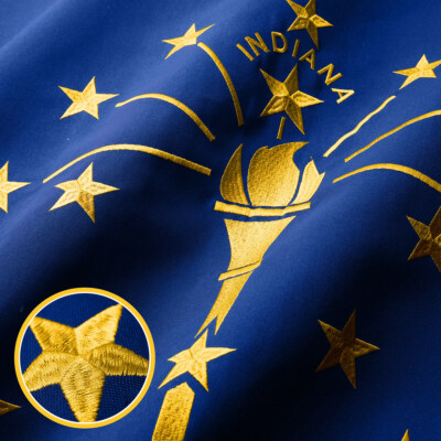 G128 Indiana State Flag 3x5 Ft Embroidered Spun Polyester, Grommets, Heavy Duty