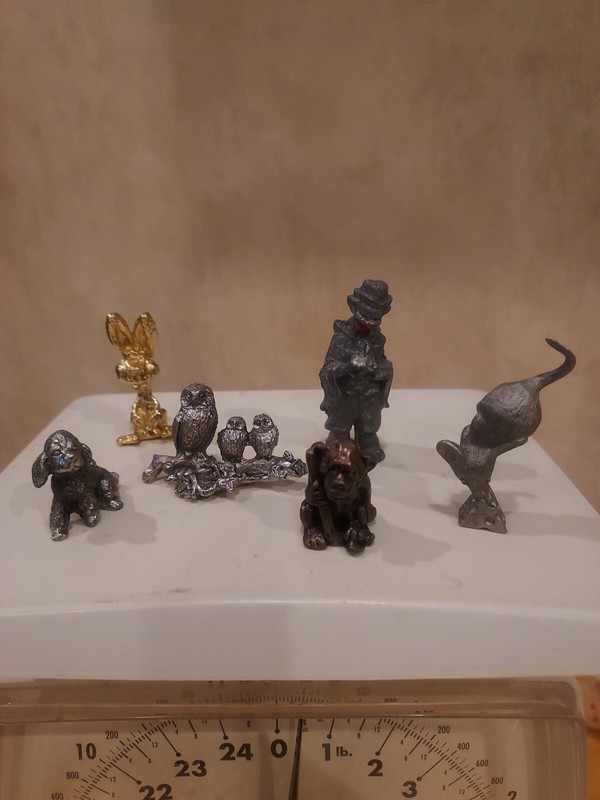 Lot of Small Pewter and Other Misc. Materials Figurines Dog Monkey Clown Bunny 