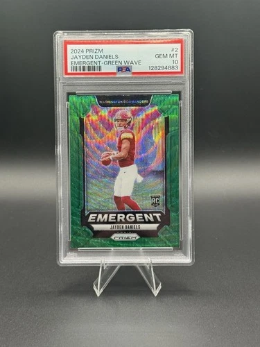 Panini 2024 Prizm Emergent Green Wave Jayden Daniels #2 Rookie PSA 10 Commanders