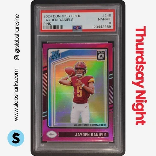 2024 PANINI DONRUSS OPTIC #248 JAYDEN DANIELS PINK RATED ROOKIE RC PSA 8