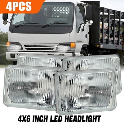 4x DOT 4x6'' Square LED Headlights Clear Lens Sealed Beam Glass Housing