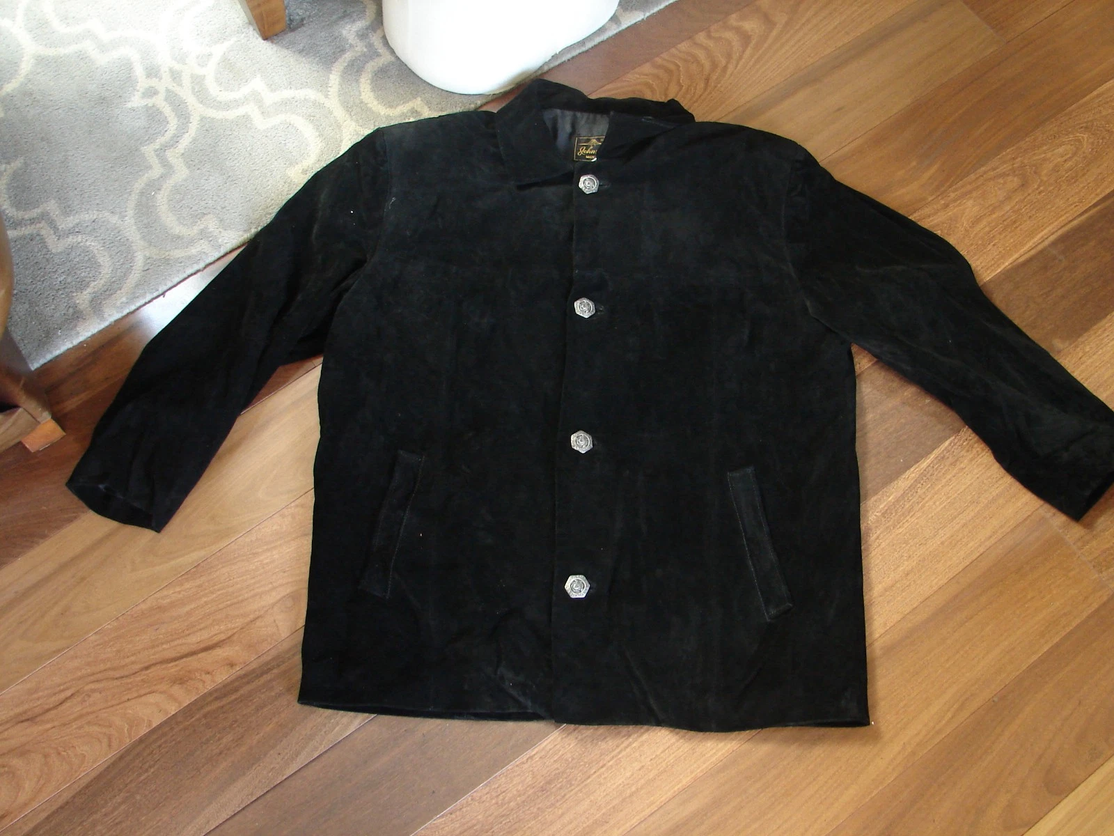 Johnson Leathers San Francisco Suede Jacket Men's Size Large Black Vintage USA - product detail image 1