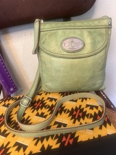 Vintage Y2K Fossil Maddox Green Leather Crossbody Summer Travel Pockets Small