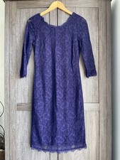 Jasper Conran Deep Purple Lace Overlay 3/4 Sleeve Fitted Bodycon Dress 10